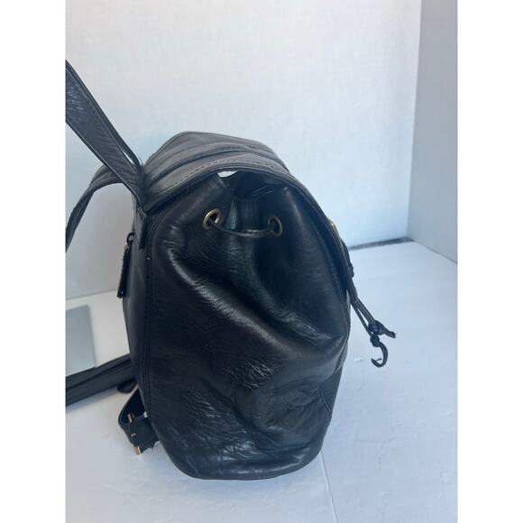 Sereta Premium Soft Black Leather Gold Accent Mini Backpack Shoulder Bag Purse - Picture 5 of 14